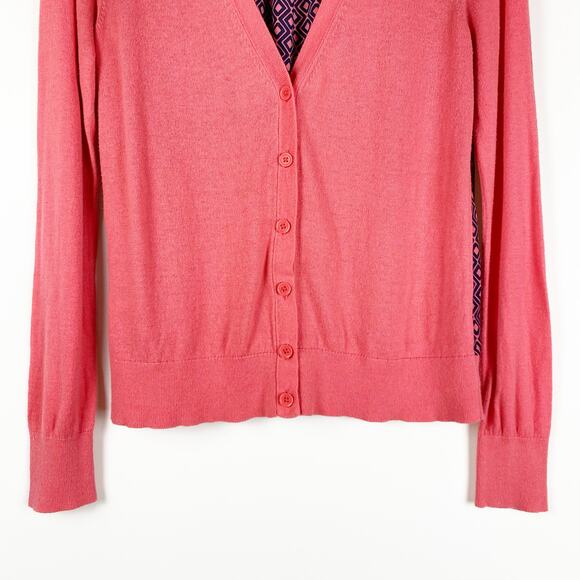 Loft Ann Taylor Salmon Pink & Blue Button Front Cardigan Sweater Womens Size XS - Picture 5 of 10
